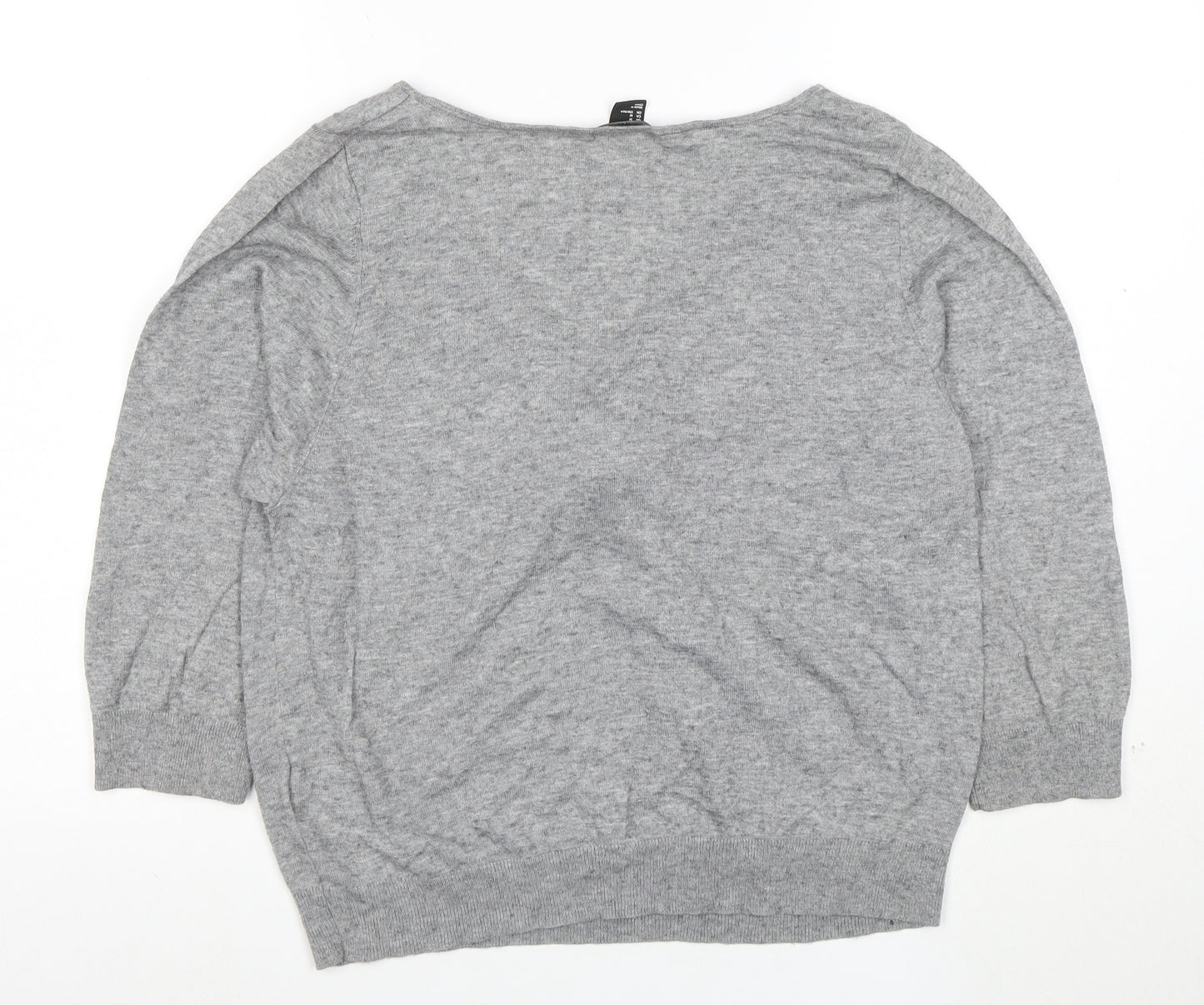 H&M Women Grey M Boat Neck Tie Front Jumper 3/4 Sleeve Lightweight