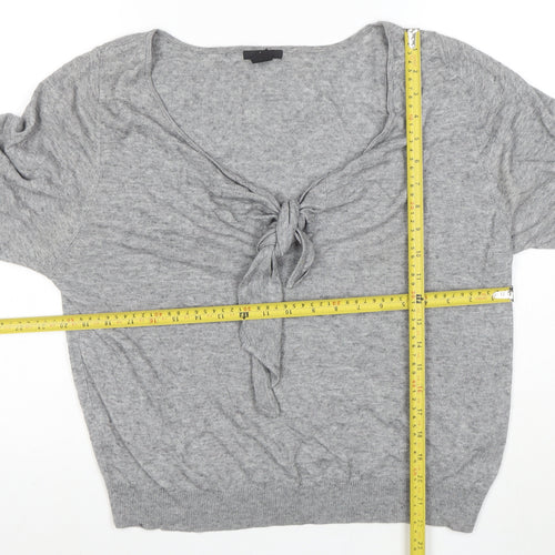 H&M Women Grey M Boat Neck Tie Front Jumper 3/4 Sleeve Lightweight