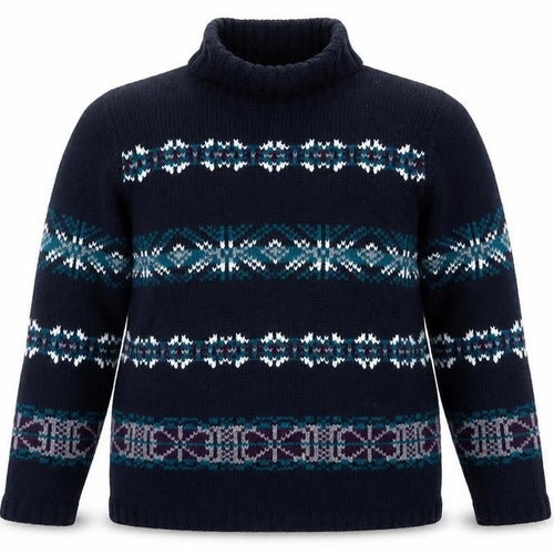 Denim & Co. Men's Blue Fair Isle Roll Neck Chunky Knit Jumper L