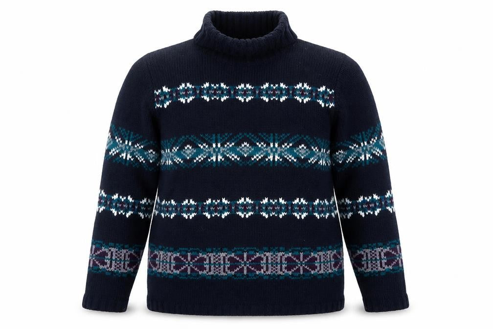 Denim & Co. Men's Blue Fair Isle Roll Neck Chunky Knit Jumper L