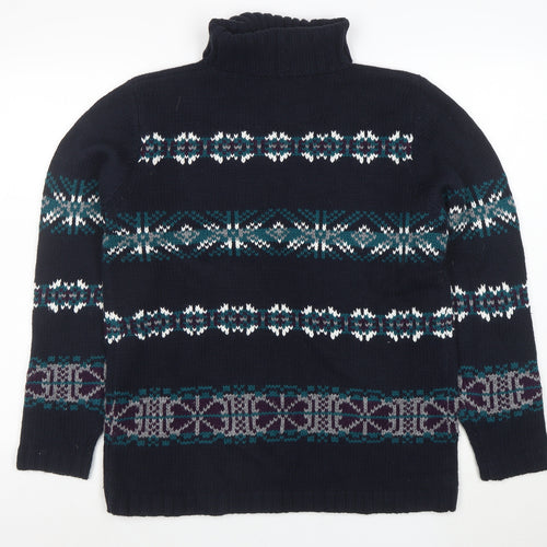 Denim & Co. Men's Blue Fair Isle Roll Neck Chunky Knit Jumper L