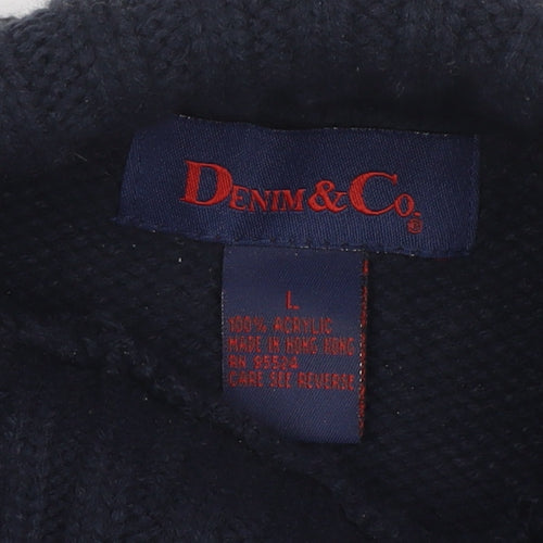 Denim & Co. Men's Blue Fair Isle Roll Neck Chunky Knit Jumper L
