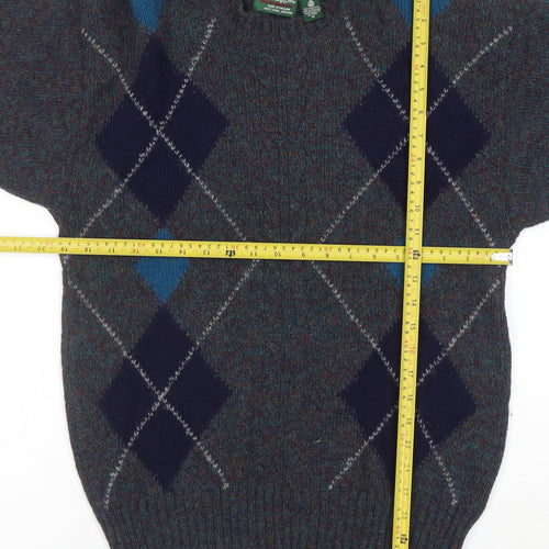 Savile Row Men's Blue Wool Argyle Pullover Jumper M