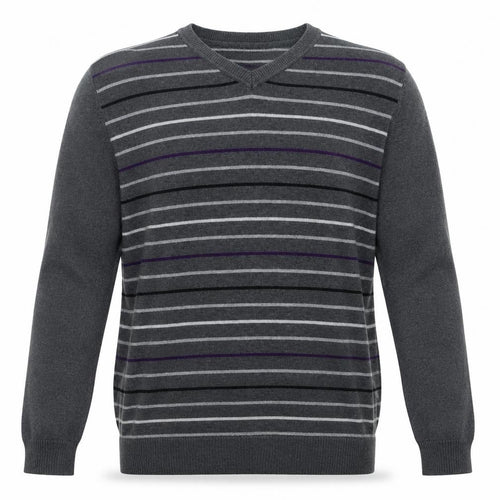 Emanuele Ungaro Men’s Grey Striped V-Neck Cotton Jumper Size L