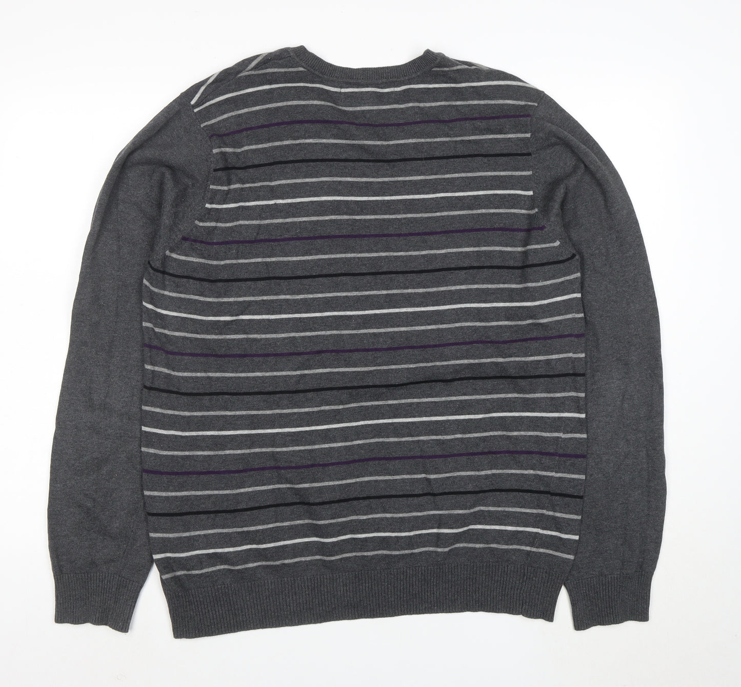 Emanuele Ungaro Men’s Grey Striped V-Neck Cotton Jumper Size L