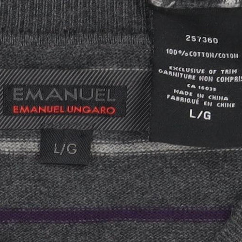 Emanuele Ungaro Men’s Grey Striped V-Neck Cotton Jumper Size L