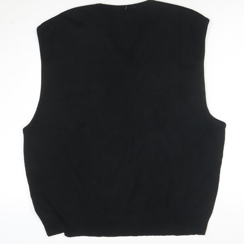 Ashworth Men Black Cotton V-Neck Knit Golf Vest L Classic Fit
