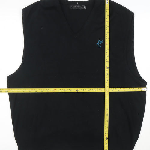 Ashworth Men Black Cotton V-Neck Knit Golf Vest L Classic Fit