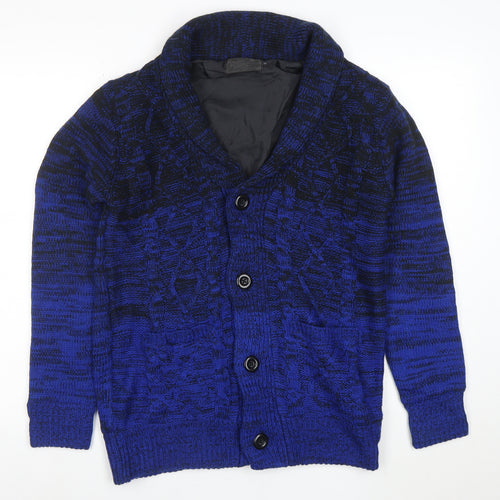 Roushalle Men's Blue Cable-Knit Cardigan Jumper M Lined Acrylic