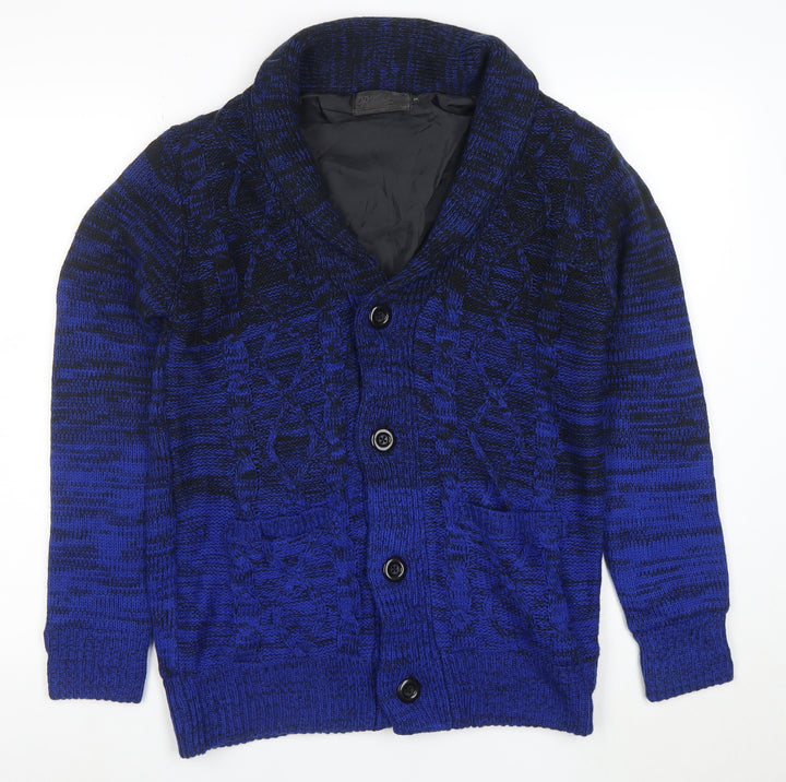 Roushalle Men's Blue Cable-Knit Cardigan Jumper M Lined Acrylic