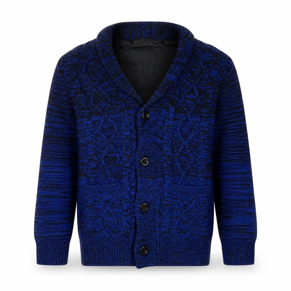 Roushalle Men's Blue Cable-Knit Cardigan Jumper M Lined Acrylic
