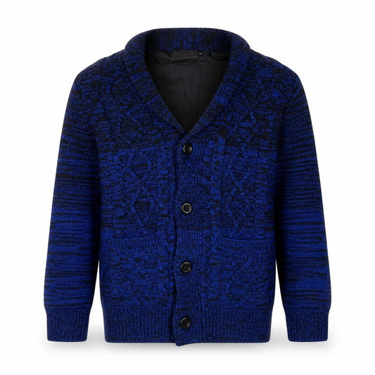 Front view of Roushalle Men's Blue Cable-Knit Cardigan Jumper M Lined Acrylic
