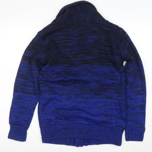 Roushalle Men's Blue Cable-Knit Cardigan Jumper M Lined Acrylic