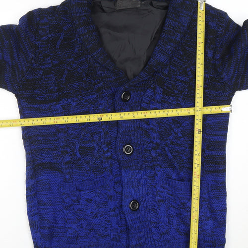 Roushalle Men's Blue Cable-Knit Cardigan Jumper M Lined Acrylic