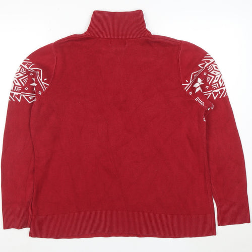 Eddie Bauer Men's Red Fair Isle 1/2 Zip Cotton Winter Jumper XL