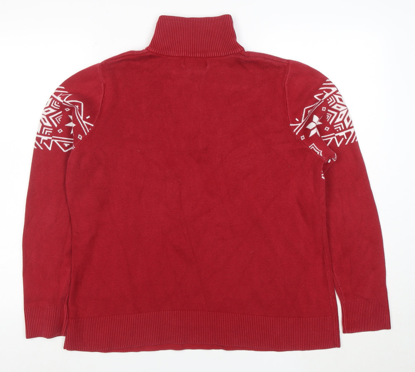 Eddie Bauer Men's Red Fair Isle 1/2 Zip Cotton Winter Jumper XL