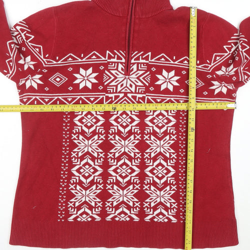Eddie Bauer Men's Red Fair Isle 1/2 Zip Cotton Winter Jumper XL
