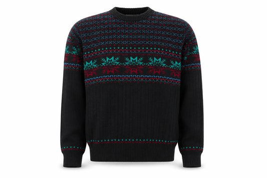 Front view of Rob Winter Men's Black Fair Isle Knit Jumper M Acrylic 90s Style