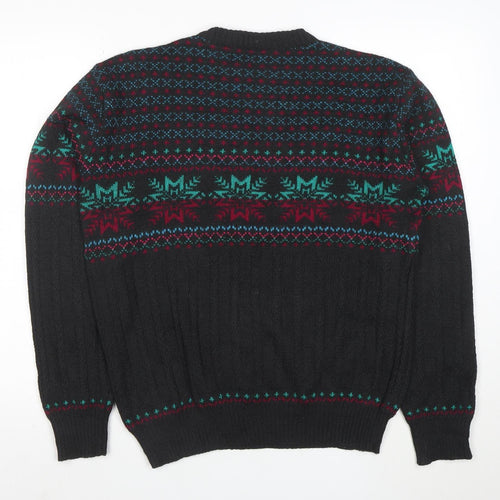 Rob Winter Men's Black Fair Isle Knit Jumper M Acrylic 90s Style