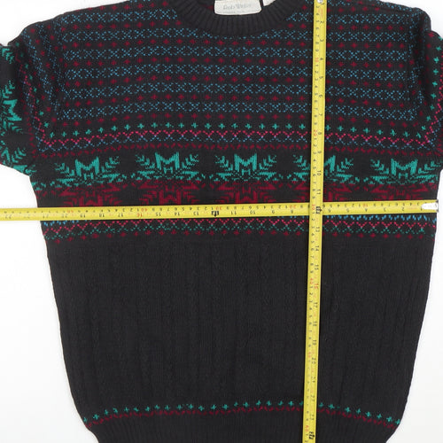 Rob Winter Men's Black Fair Isle Knit Jumper M Acrylic 90s Style