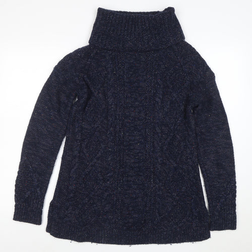 Lands' End Women's Blue Roll Neck Cable Knit Jumper Size S