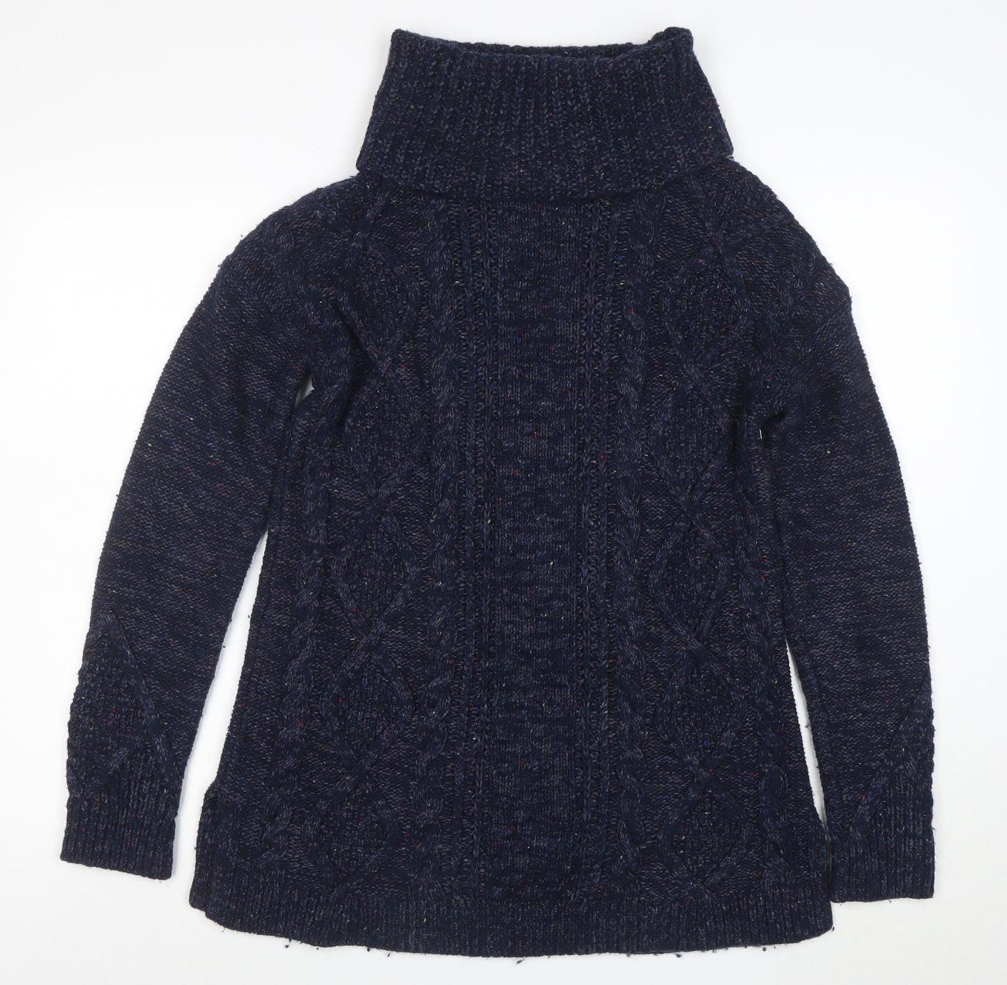 Lands' End Women's Blue Roll Neck Cable Knit Jumper Size S