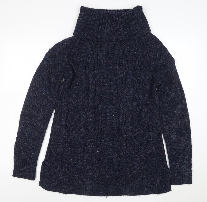 Lands' End Women's Blue Roll Neck Cable Knit Jumper Size S