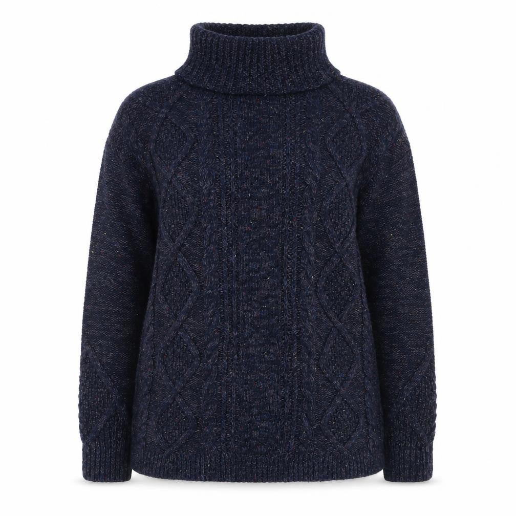 Front view of Lands' End Women's Blue Roll Neck Cable Knit Jumper, size S