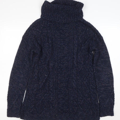 Lands' End Women's Blue Roll Neck Cable Knit Jumper Size S