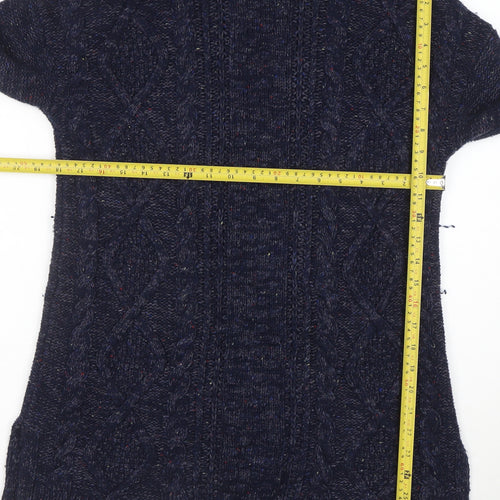 Lands' End Women's Blue Roll Neck Cable Knit Jumper Size S