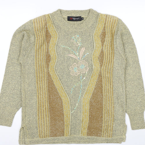 Mode de Paris Women’s Beige Sequin Floral Wool Blend Pullover Jumper M