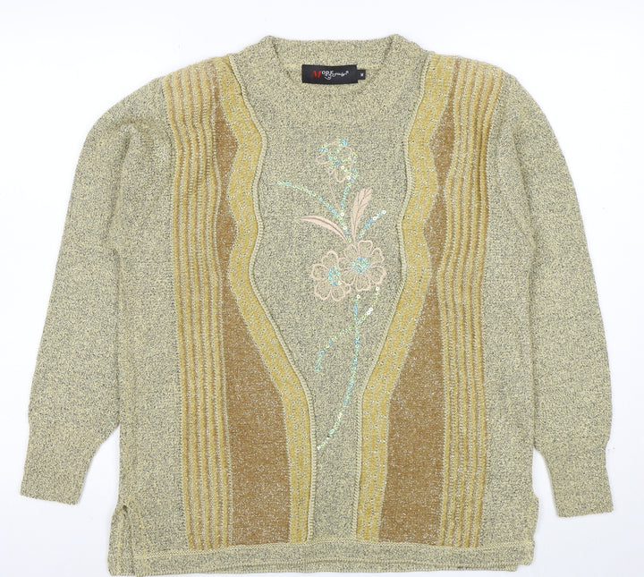 Mode de Paris Women’s Beige Sequin Floral Wool Blend Pullover Jumper M