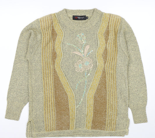 Mode de Paris Women’s Beige Sequin Floral Wool Blend Pullover Jumper M