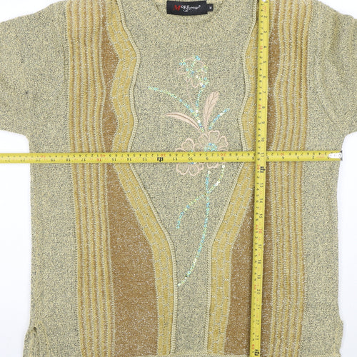 Mode de Paris Women’s Beige Sequin Floral Wool Blend Pullover Jumper M