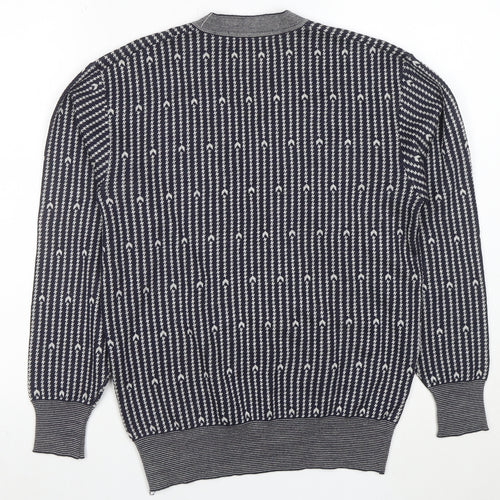 CROSS Men's Blue Geometric V-Neck Cotton Blend Jumper M