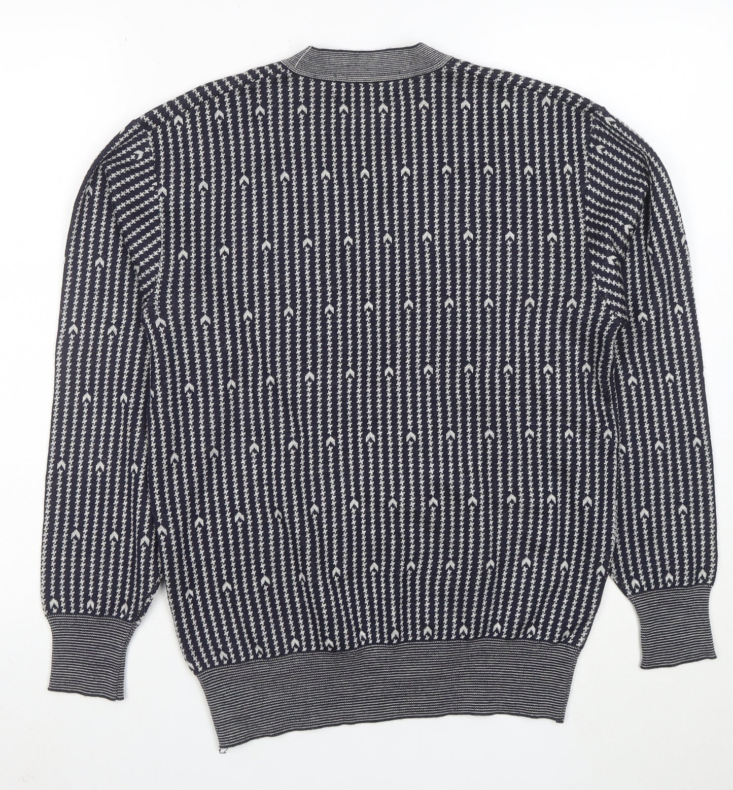 CROSS Men's Blue Geometric V-Neck Cotton Blend Jumper M