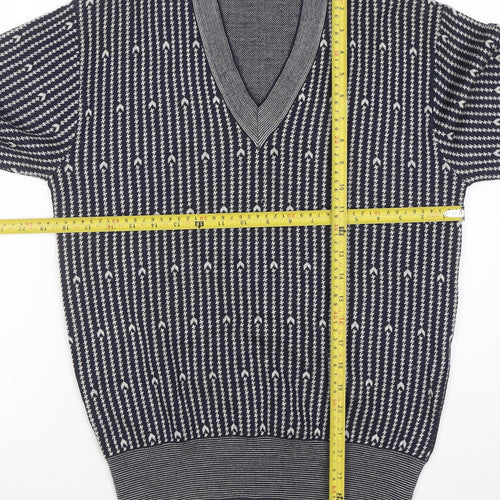 CROSS Men's Blue Geometric V-Neck Cotton Blend Jumper M