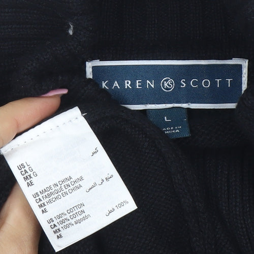 Karen Scott Womens Black Cotton Roll Neck Jumper Size L