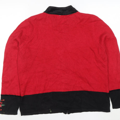 Carly St. Claire Women's Red Christmas Embroidered Cardigan Size L