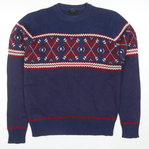 POP England Women's Blue Red Fair Isle Wool Blend Jumper L