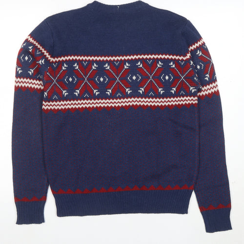 POP England Women's Blue Red Fair Isle Wool Blend Jumper L