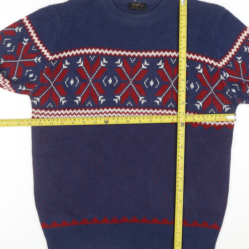 POP England Women's Blue Red Fair Isle Wool Blend Jumper L