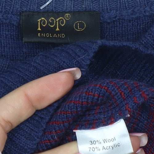 POP England Women's Blue Red Fair Isle Wool Blend Jumper L