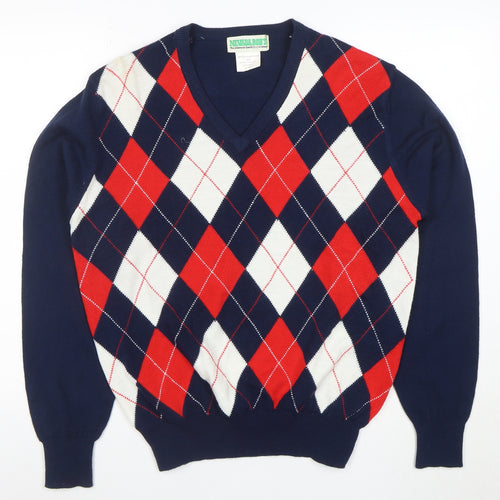 Nevada Bob's Men's Blue Argyle Golf Acrylic V-Neck Jumper M