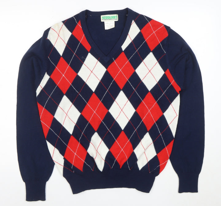 Nevada Bob's Men's Blue Argyle Golf Acrylic V-Neck Jumper M