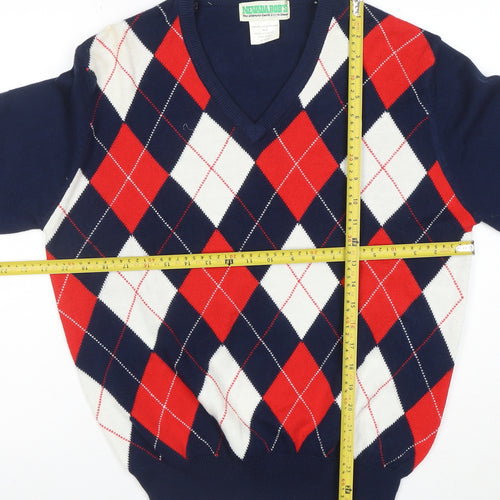 Nevada Bob's Men's Blue Argyle Golf Acrylic V-Neck Jumper M