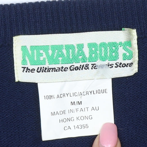 Nevada Bob's Men's Blue Argyle Golf Acrylic V-Neck Jumper M