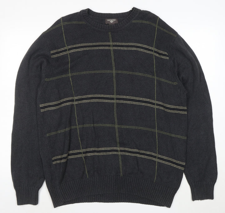 Dockers Men’s Grey Check Cotton Crew Neck Jumper XL