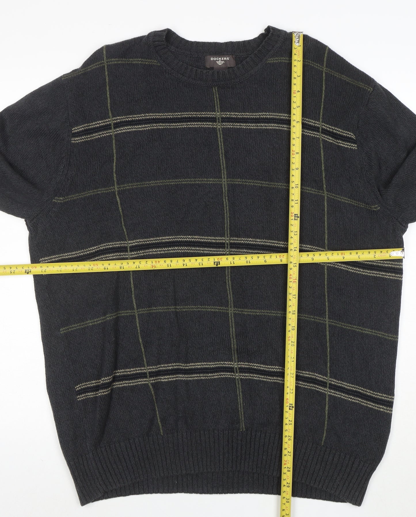 Dockers Men’s Grey Check Cotton Crew Neck Jumper XL