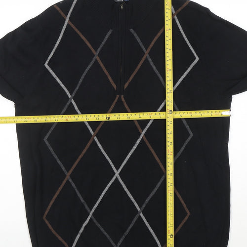 Van Heusen Studio Men's Black Argyle 1/2 Zip Cotton Jumper Size M